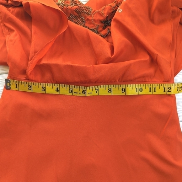 Karen Millen Embellished Flounce Silk Mini Dress in Burnt Orange Size 4 - Picture 10 of 14